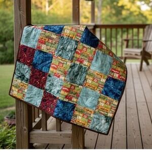 Handmade Patchwork Coffee-Themed Quilt / Wall Hanging‎